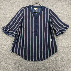 Modcloth Blouse Top Womens 1X Blue Striped Sheer Tunic Popover Beachy Casual